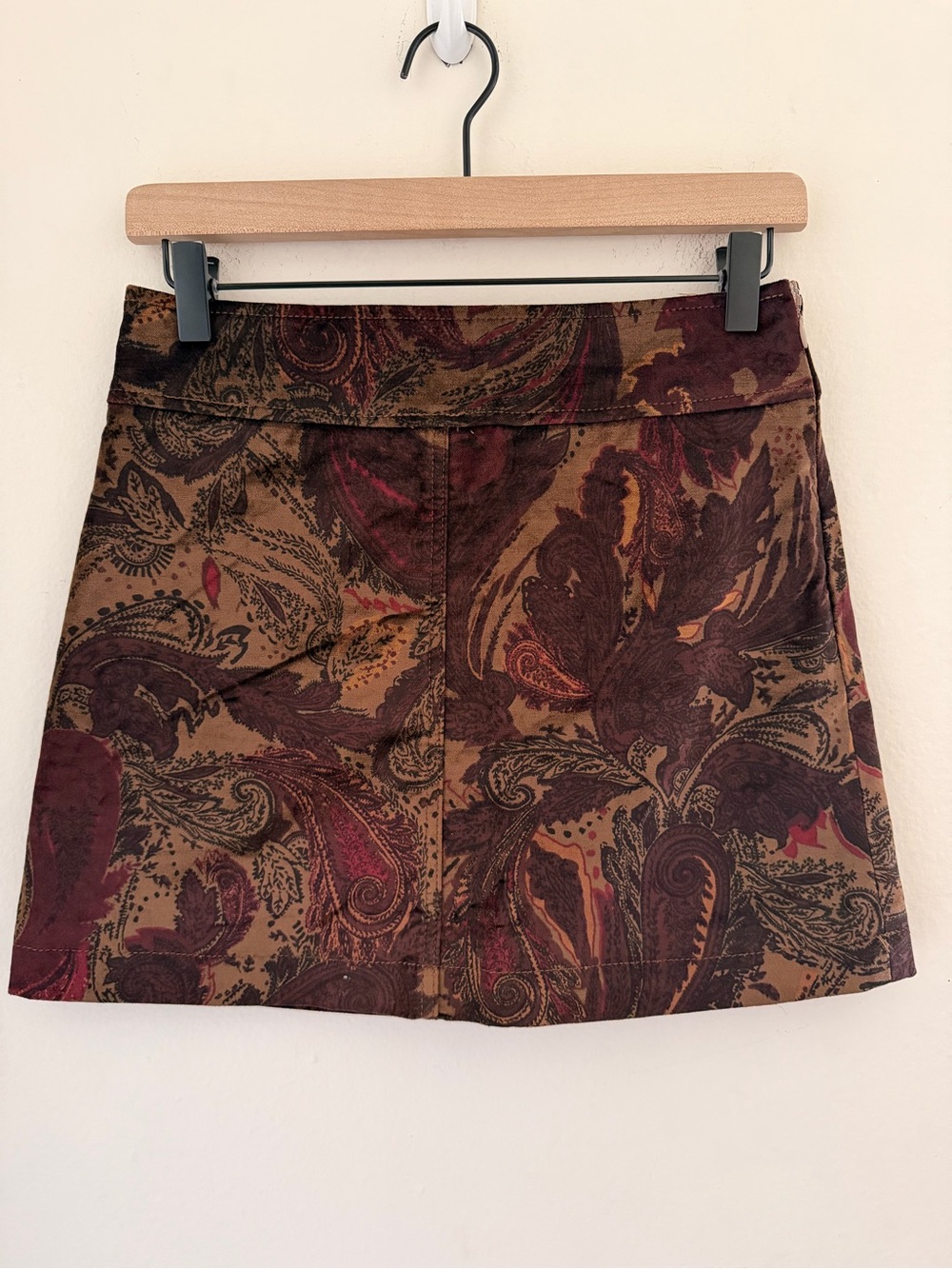 Free People Velvet Paisley A-Line Mini Skirt Brown Burgundy Fitted Boho Chic 2